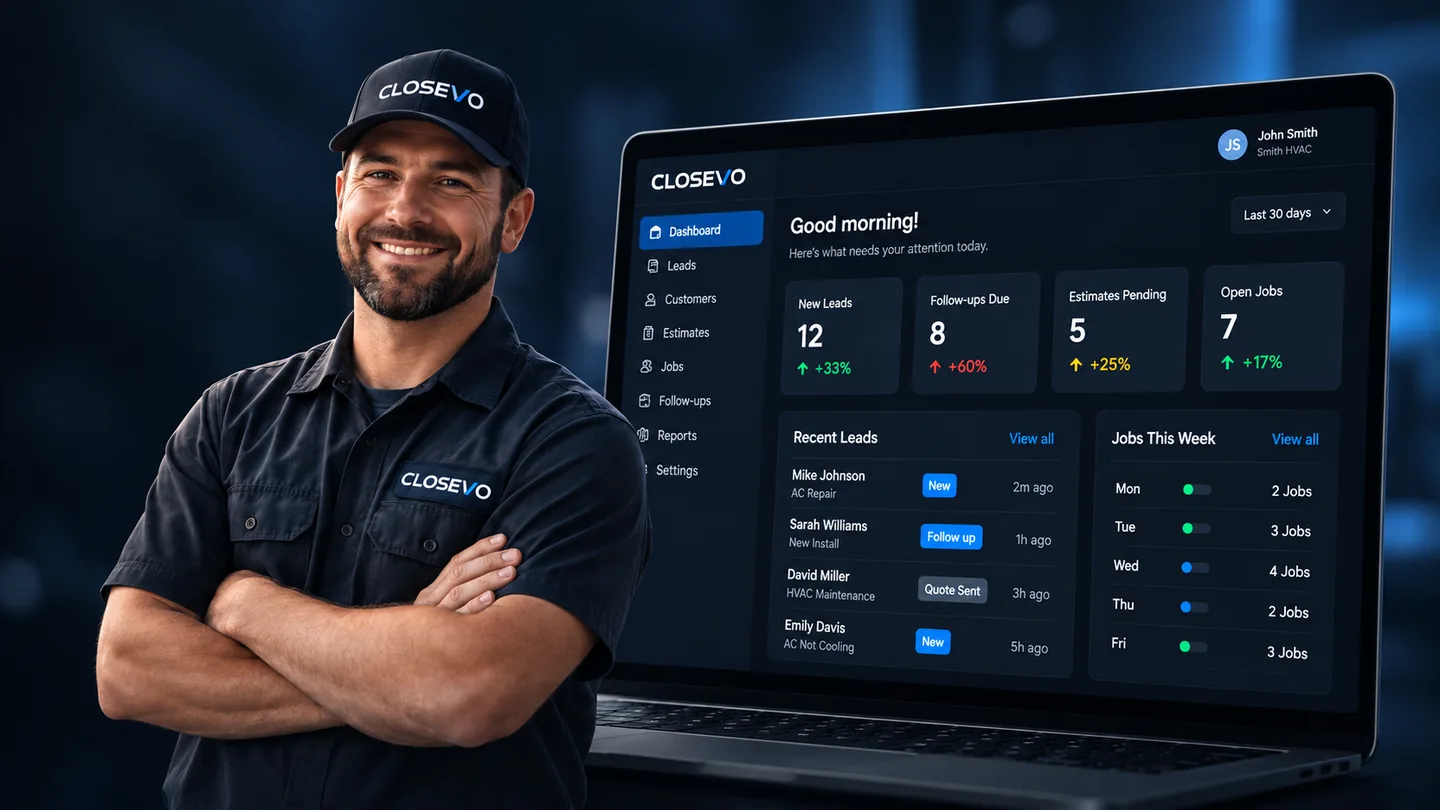 CLOSEVO HVAC technician with business dashboard